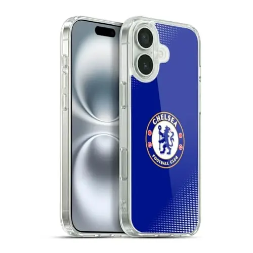 Head Case Designs Officially Licensed Chelsea Football Club Halftone Crest Gel Case [Military Grade Protection] Compatible with Apple iPhone 16 Plus and Compatible with MagSafe 