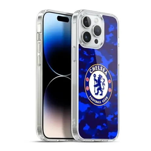 Head Case Designs Officially Licensed Chelsea Football Club Camouflage Crest Gel Case [Military Grade Protection] Compatible with Apple iPhone 13 Pro Max and Compatible with MagSafe 