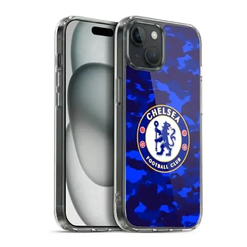 Head Case Designs Officially Licensed Chelsea Football Club Camouflage Crest Gel Case [Military Grade Protection] Compatible with Apple iPhone 15 Plus - HEAD CASE DESIGNS (1)