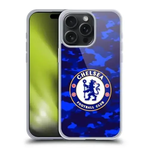 Head Case Designs Officially Licensed Chelsea Football Club Camouflage Crest Gel Case [Military Grade Protection] Compatible with Apple iPhone 15 Pro Max 