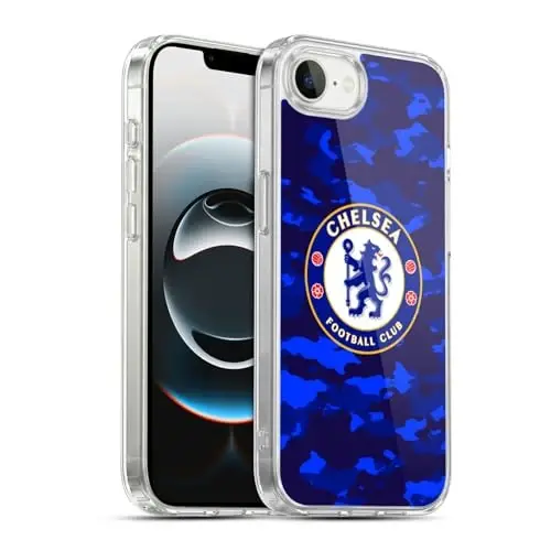 Head Case Designs Chelsea Football Club Camouflage Crest Gel Case [Military Grade Protection] Compatible with Apple iPhone 16e and Compatible with MagSafe 