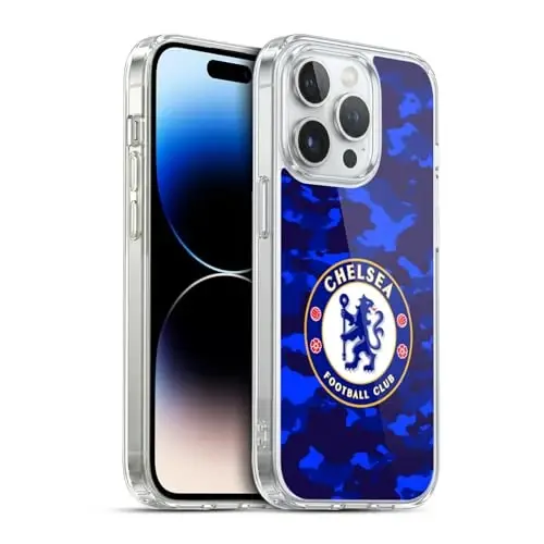 Head Case Designs Officially Licensed Chelsea Football Club Camouflage Crest Gel Case [Military Grade Protection] Compatible with Apple iPhone 13 Pro - 1