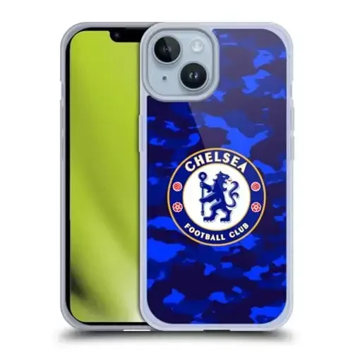 Head Case Designs Officially Licensed Chelsea Football Club Camouflage Crest Gel Case [Military Grade Protection] Compatible with Apple iPhone 14 - 1