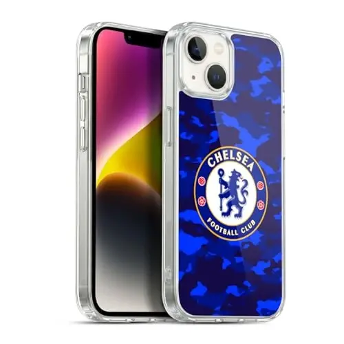 Head Case Designs Officially Licensed Chelsea Football Club Camouflage Crest Gel Case [Military Grade Protection] Compatible with Apple iPhone 14 Plus and Compatible with MagSafe 