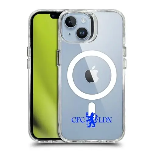 Head Case Designs Officially Licensed Chelsea Football Club Lions Minimalist Logo Icon Shockproof Bumper Case [Military Grade Protection] Compatible with Apple iPhone 14 and Compatible with MagSafe 