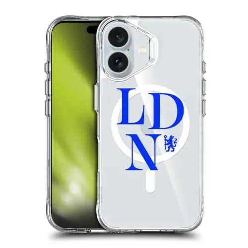 Head Case Designs Officially Licensed Chelsea Football Club Logotype Logo Icon Shockproof Bumper Case [Military Grade Protection] Compatible with Apple iPhone 16 and Compatible with MagSafe 