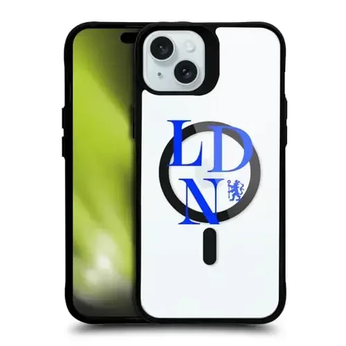 Head Case Designs Officially Licensed Chelsea Football Club Logotype Logo Icon Black Shockproof Bumper Case [Military Grade Protection] Compatible with and Compatible with MagSafe Apple iPhone 15 - HEAD CASE DESIGNS