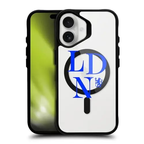 Head Case Designs Officially Licensed Chelsea Football Club Logotype Logo Icon Black Shockproof Bumper Case [Military Grade Protection] Compatible with and Compatible with MagSafe Apple iPhone 16 