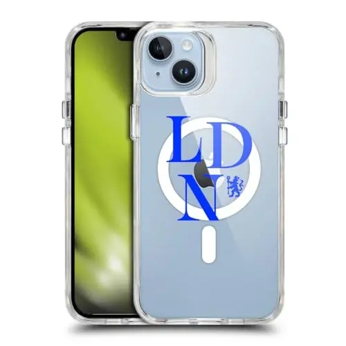 Head Case Designs Officially Licensed Chelsea Football Club Logotype Logo Icon Shockproof Bumper Case [Military Grade Protection] Compatible with Apple iPhone 14 Plus and Compatible with MagSafe 