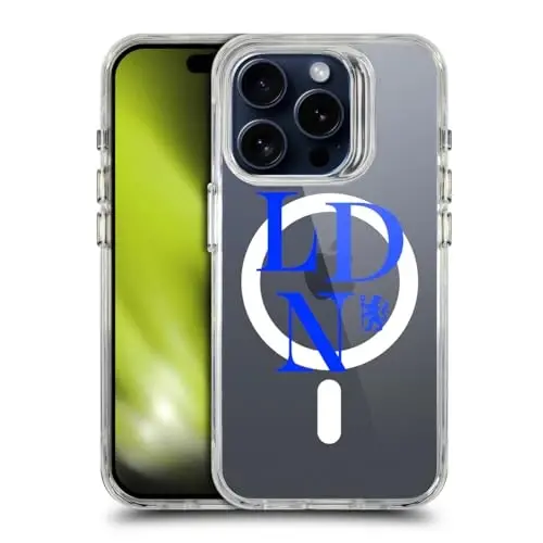 Head Case Designs Officially Licensed Chelsea Football Club Logotype Logo Icon Shockproof Bumper Case [Military Grade Protection] Compatible with Apple iPhone 15 Pro and Compatible with MagSafe 