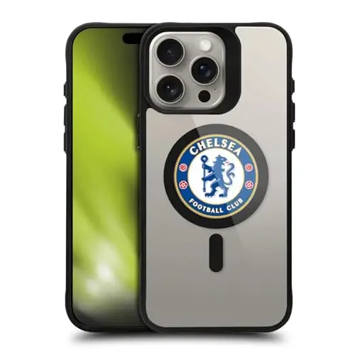 Head Case Designs Officially Licensed Chelsea Football Club Badge Logo Icon Black Shockproof Bumper Case [Military Grade Protection] Compatible with and Compatible with MagSafe Apple iPhone 15 Pro 