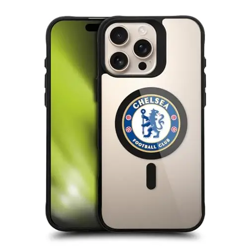 Head Case Designs Officially Licensed Chelsea Football Club Badge Logo Icon Black Shockproof Bumper Case [Military Grade Protection] Compatible with and Compatible with MagSafe Apple iPhone 16 Pro 