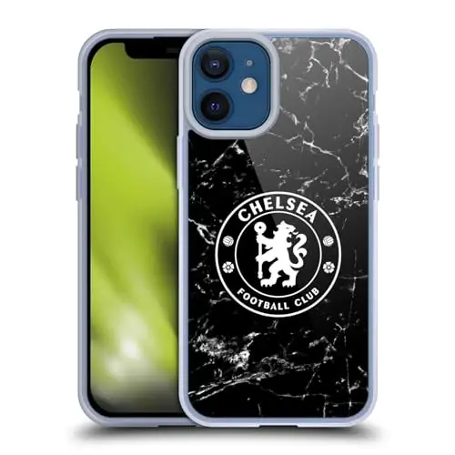 Head Case Designs Officially Licensed Chelsea Football Club Black Marble Crest Gel Case [Military Grade Protection] Compatible with Apple iPhone 12 Mini and Compatible with MagSafe 