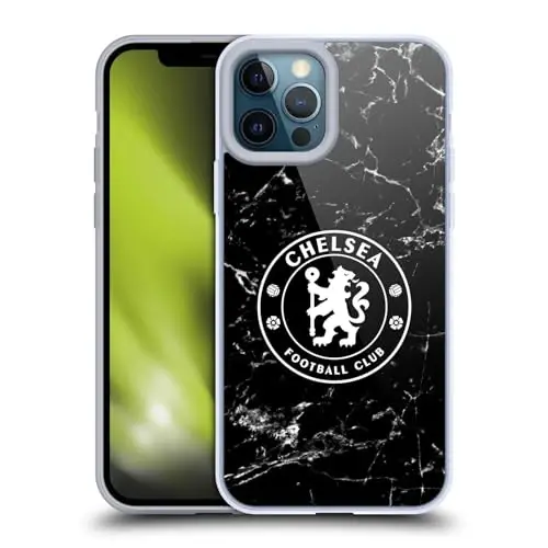 Head Case Designs Officially Licensed Chelsea Football Club Black Marble Crest Gel Case [Military Grade Protection] Compatible with Apple iPhone 12 Pro Max and Compatible with MagSafe - 1