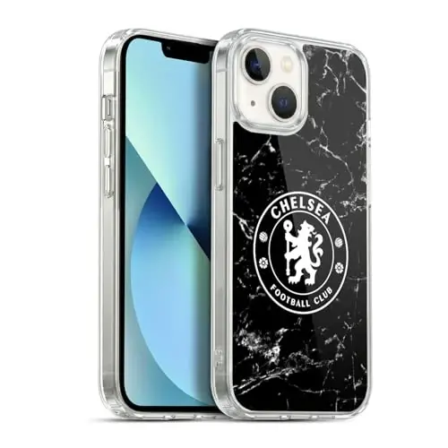 Head Case Designs Officially Licensed Chelsea Football Club Black Marble Crest Gel Case [Military Grade Protection] Compatible with Apple iPhone 13 - 4