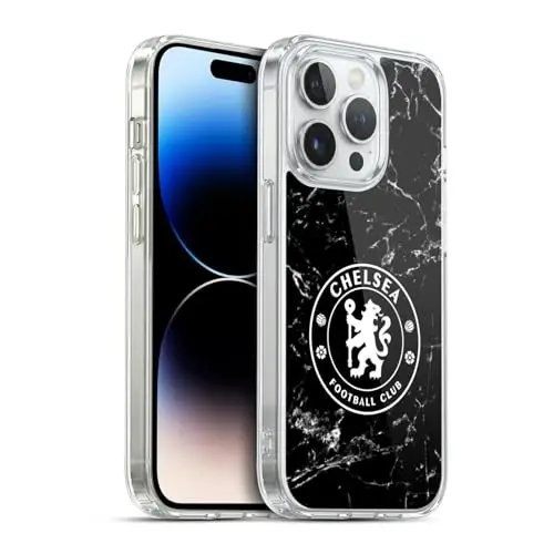Head Case Designs Officially Licensed Chelsea Football Club Black Marble Crest Gel Case [Military Grade Protection] Compatible with Apple iPhone 14 Pro - 3