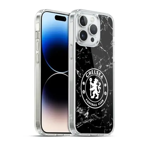 Head Case Designs Officially Licensed Chelsea Football Club Black Marble Crest Gel Case [Military Grade Protection] Compatible with Apple iPhone 14 Pro Max and Compatible with MagSafe - 4