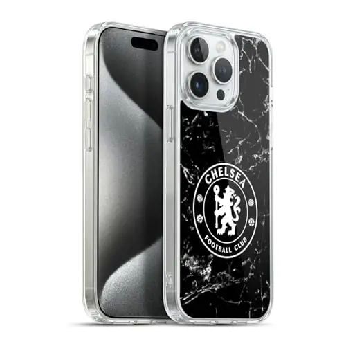 Head Case Designs Officially Licensed Chelsea Football Club Black Marble Crest Gel Case [Military Grade Protection] Compatible with Apple iPhone 15 Pro Max - 1