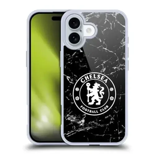 Head Case Designs Officially Licensed Chelsea Football Club Black Marble Crest Gel Case [Military Grade Protection] Compatible with Apple iPhone 16 - 1