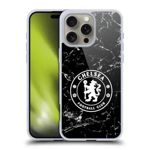 Head Case Designs Officially Licensed Chelsea Football Club Black Marble Crest Gel Case [Military Grade Protection] Compatible with Apple iPhone 16 Pro Max 