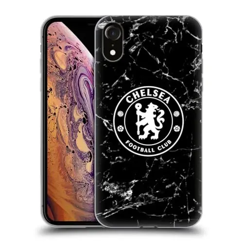 Head Case Designs Officially Licensed Chelsea Football Club Black Marble Crest Gel Case [Military Grade Protection] Compatible with Apple iPhone XR - 1