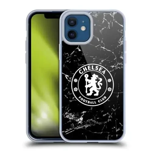 Head Case Designs Officially Licensed Chelsea Football Club Black Marble Crest Soft Gel Case Compatible with Apple iPhone 12 / iPhone 12 Pro - HEAD CASE DESIGNS