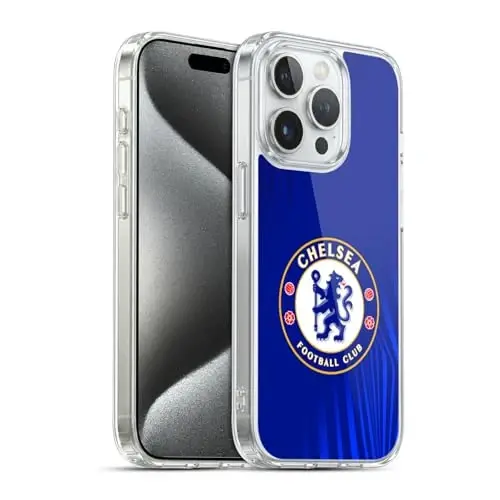 Head Case Designs Officially Licensed Chelsea Football Club Super Graphic Crest Gel Case [Military Grade Protection] Compatible with Apple iPhone 15 Pro and Compatible with MagSafe 