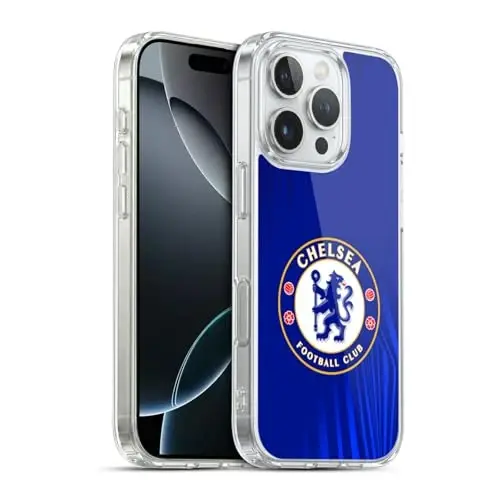 Head Case Designs Officially Licensed Chelsea Football Club Super Graphic Crest Gel Case [Military Grade Protection] Compatible with Apple iPhone 16 Pro and Compatible with MagSafe - 1