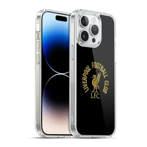 Head Case Designs Officially Licensed Liverpool Football Club Gold LFC On Black Liver Bird Gel Case [Military Grade Protection] Compatible with Apple iPhone 14 Pro Max and Compatible with MagSafe - HEAD CASE DESIGNS