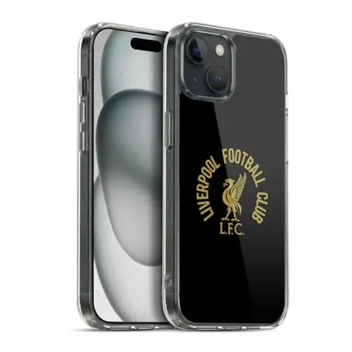 Head Case Designs Officially Licensed Liverpool Football Club Gold LFC On Black Liver Bird Gel Case [Military Grade Protection] Compatible with Apple iPhone 15 Plus and Compatible with MagSafe 