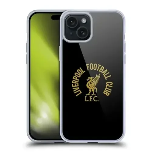 Head Case Designs Officially Licensed Liverpool Football Club Gold LFC On Black Liver Bird Gel Case [Military Grade Protection] Compatible with Apple iPhone 15 Plus and Compatible with MagSafe 