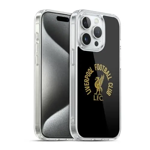 Head Case Designs Officially Licensed Liverpool Football Club Gold LFC On Black Liver Bird Gel Case [Military Grade Protection] Compatible with Apple iPhone 15 Pro and Compatible with MagSafe 