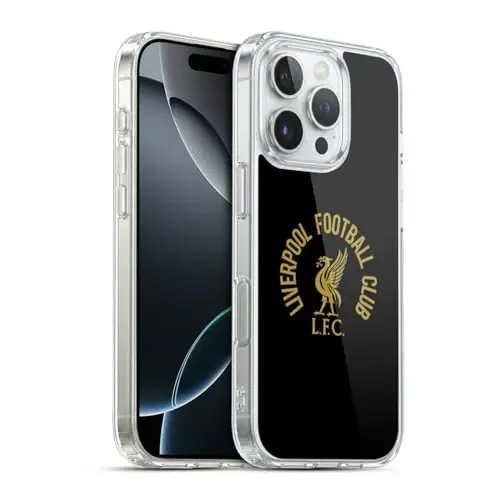 Head Case Designs Officially Licensed Liverpool Football Club Gold LFC On Black Liver Bird Gel Case [Military Grade Protection] Compatible with Apple iPhone 16 Pro and Compatible with MagSafe - HEAD CASE DESIGNS