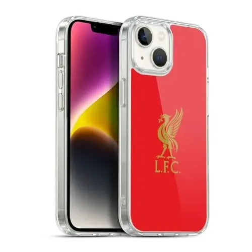 Head Case Designs Officially Licensed Liverpool Football Club Gold Logo On Red Liver Bird Gel Case [Military Grade Protection] Compatible with Apple iPhone 14 