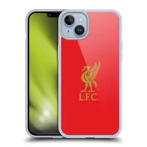 Head Case Designs Officially Licensed Liverpool Football Club Gold Logo On Red Liver Bird Gel Case [Military Grade Protection] Compatible with Apple iPhone 14 Plus and Compatible with MagSafe 