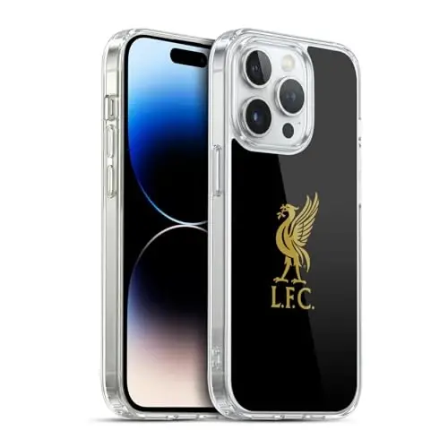 Head Case Designs Officially Licensed Liverpool Football Club Gold Logo On Black Liver Bird Gel Case [Military Grade Protection] Compatible with Apple iPhone 14 Pro and Compatible with MagSafe - 1
