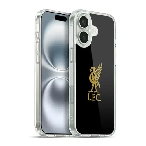 Head Case Designs Officially Licensed Liverpool Football Club Gold Logo On Black Liver Bird Gel Case [Military Grade Protection] Compatible with Apple iPhone 16 Plus and Compatible with MagSafe - 1