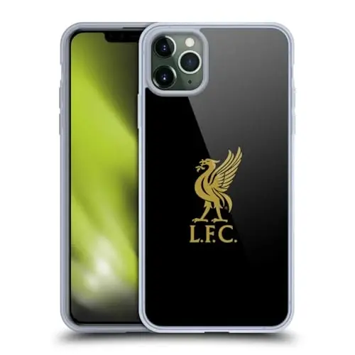 Head Case Designs Officially Licensed Liverpool Football Club Gold Logo On Black Liver Bird Gel Case [Military Grade Protection] Compatible with Apple iPhone 11 Pro Max and Compatible with MagSafe - 3