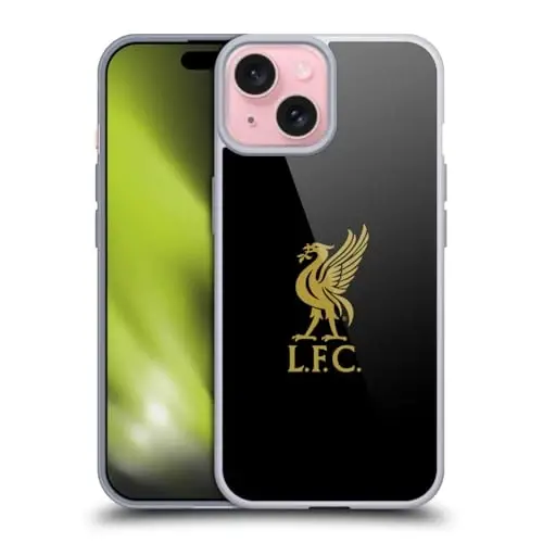 Head Case Designs Officially Licensed Liverpool Football Club Gold Logo On Black Liver Bird Gel Case [Military Grade Protection] Compatible with Apple iPhone 15 - 1