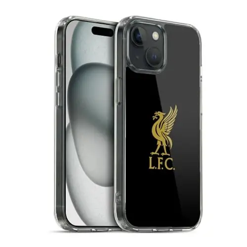 Head Case Designs Officially Licensed Liverpool Football Club Gold Logo On Black Liver Bird Gel Case [Military Grade Protection] Compatible with Apple iPhone 15 and Compatible with MagSafe - 1