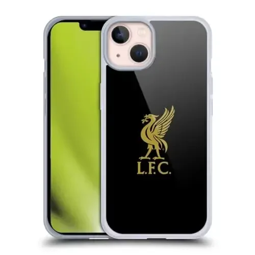 Head Case Designs Officially Licensed Liverpool Football Club Gold Logo On Black Liver Bird Gel Case [Military Grade Protection] Compatible with Apple iPhone 13 