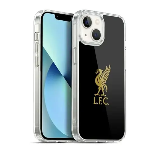 Head Case Designs Officially Licensed Liverpool Football Club Gold Logo On Black Liver Bird Gel Case [Military Grade Protection] Compatible with Apple iPhone 13 - 1