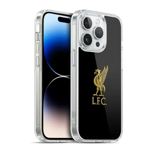 Head Case Designs Officially Licensed Liverpool Football Club Gold Logo On Black Liver Bird Gel Case [Military Grade Protection] Compatible with Apple iPhone 13 Pro and Compatible with MagSafe - 1