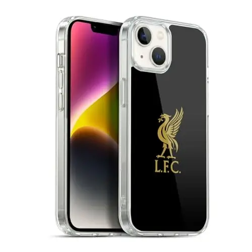 Head Case Designs Officially Licensed Liverpool Football Club Gold Logo On Black Liver Bird Gel Case [Military Grade Protection] Compatible with Apple iPhone 14 Plus and Compatible with MagSafe - 1