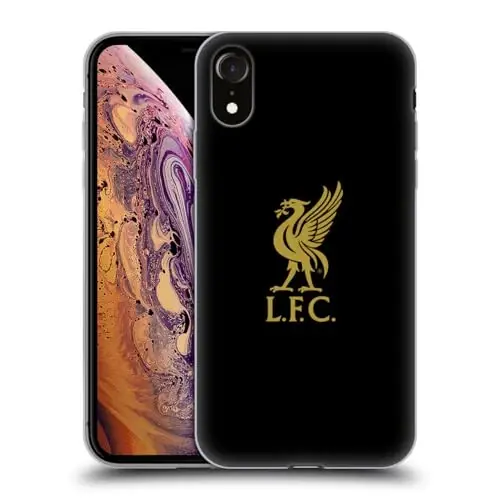 Head Case Designs Officially Licensed Liverpool Football Club Gold Logo On Black Liver Bird Gel Case [Military Grade Protection] Compatible with Apple iPhone XR - 1
