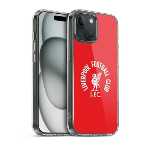 Head Case Designs Officially Licensed Liverpool Football Club White LFC On Red Liver Bird Gel Case [Military Grade Protection] Compatible with Apple iPhone 15 and Compatible with MagSafe - 1