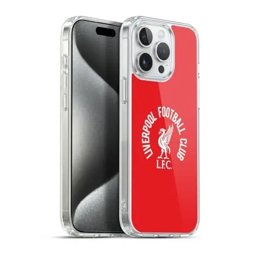 Head Case Designs Officially Licensed Liverpool Football Club White LFC On Red Liver Bird Gel Case [Military Grade Protection] Compatible with Apple iPhone 15 Pro Max and Compatible with MagSafe - 1