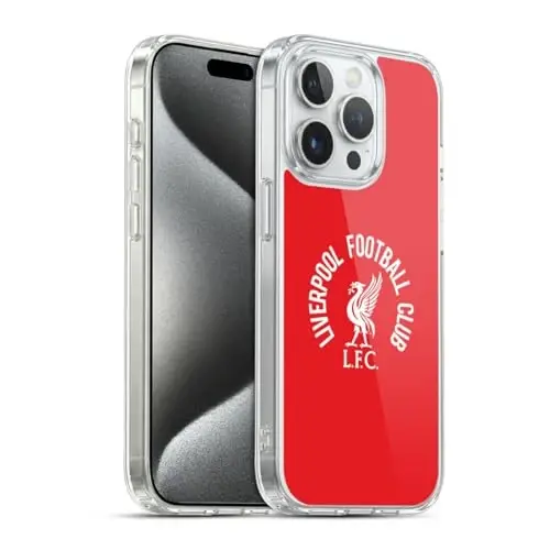 Head Case Designs Officially Licensed Liverpool Football Club White LFC On Red Liver Bird Gel Case [Military Grade Protection] Compatible with Apple iPhone 15 Pro and Compatible with MagSafe 