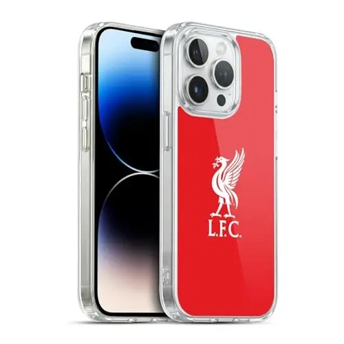 Head Case Designs Officially Licensed Liverpool Football Club White Logo in Red Liver Bird Gel Case [Military Grade Protection] Compatible with Apple iPhone 14 Pro and Compatible with MagSafe - 1