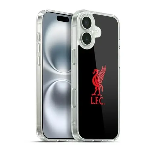 Head Case Designs Officially Licensed Liverpool Football Club Red Logo On Black Liver Bird Gel Case [Military Grade Protection] Compatible with Apple iPhone 16 Plus and Compatible with MagSafe 